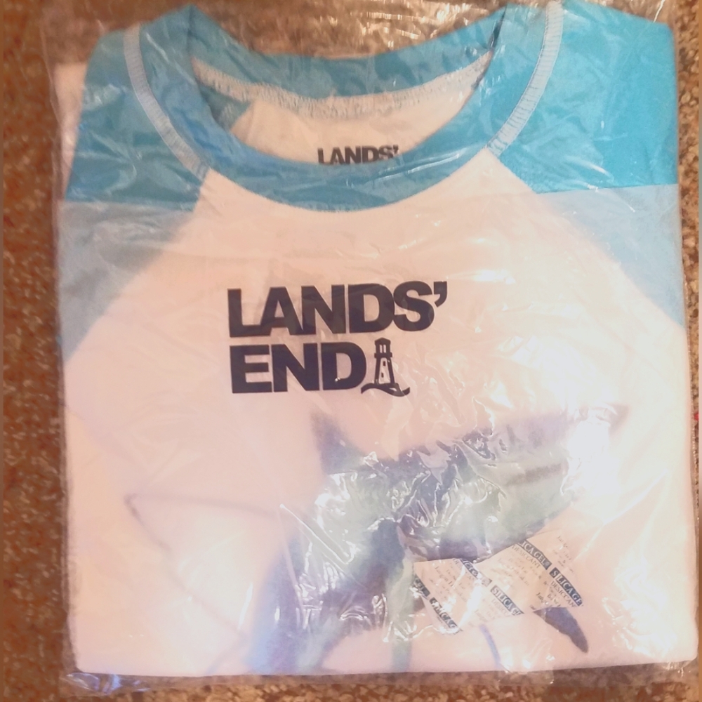 NWT Lands' End Kids' Blue and White Sharks Shirt Large